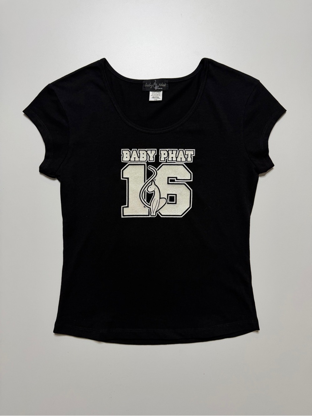 Vintage Baby Phat Short Sleeve Top Womens Large Black White Y2K Slim
